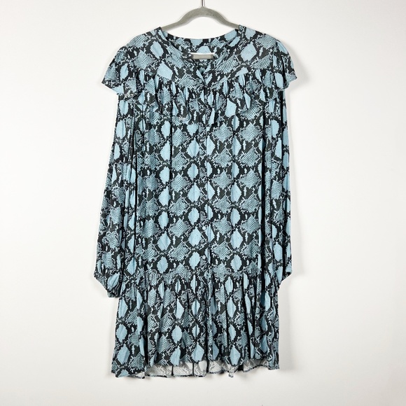 Rebecca Minkoff Miley Snake Python Animal Pattern Chiffon Ruffle Mini Dress L - Picture 1 of 4